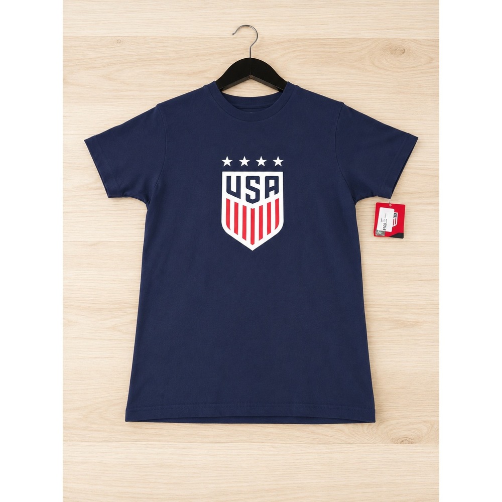 USA Soccer Alex Morgan #13 Youth T-Shirt Navy Medium 10/12 NWT USWNT Crest Tee